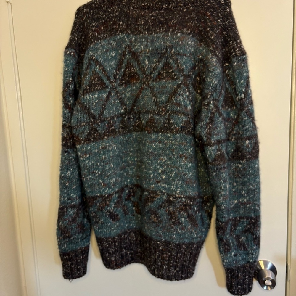 Manaaki Koro Intarsia Cardigan Forest Size M Men Wool Alpaca Silk Blend Natural - Picture 12 of 12